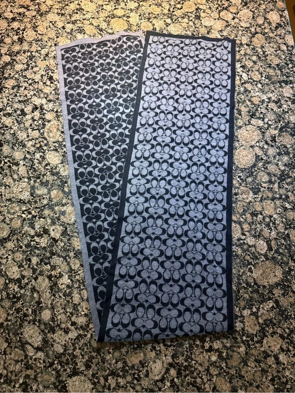 Coach Black & Gray Logo Knit Beanie and Scarf Set